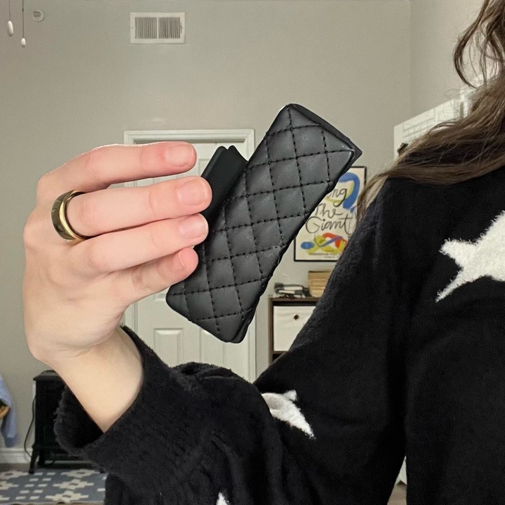 Black quilted faux leather rectangular claw clip